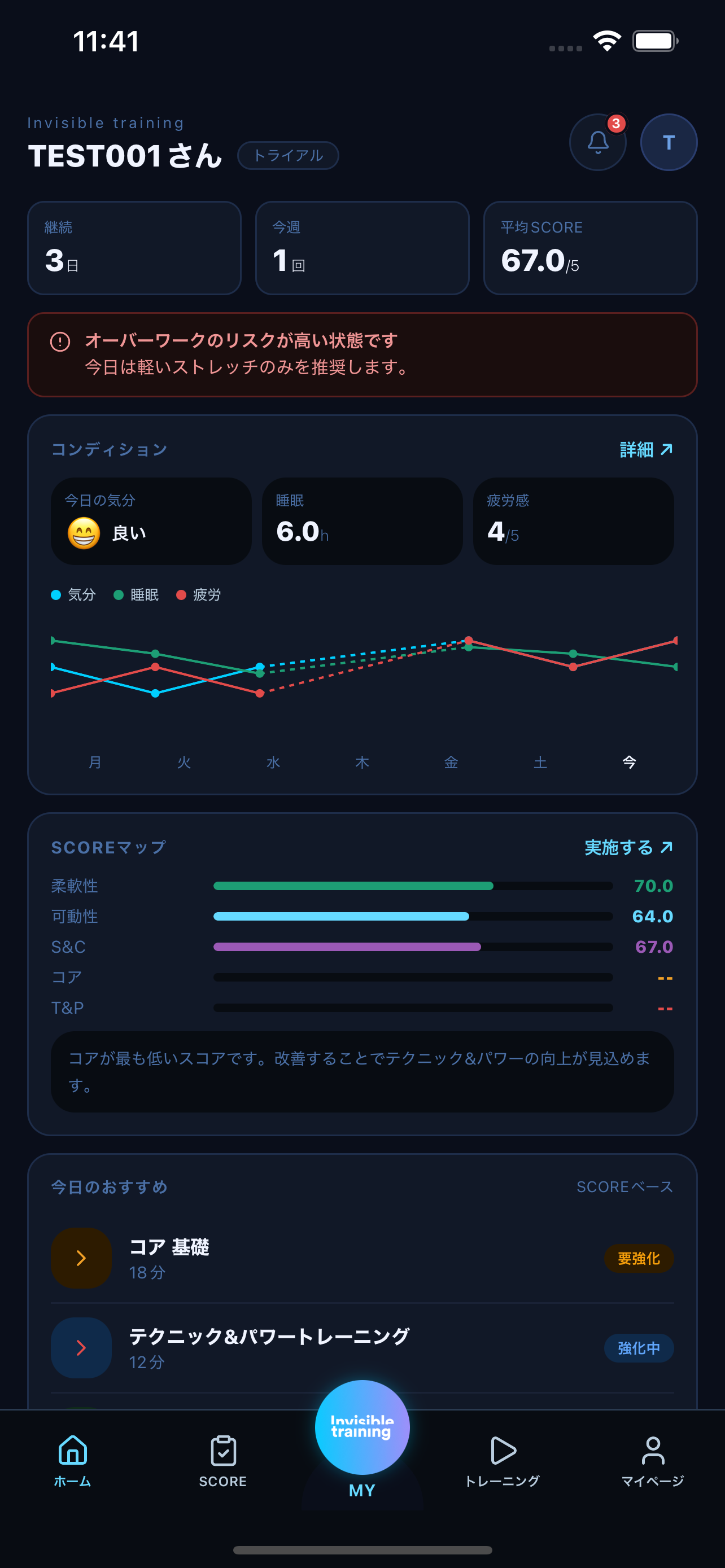 Invisible training アプリ画面